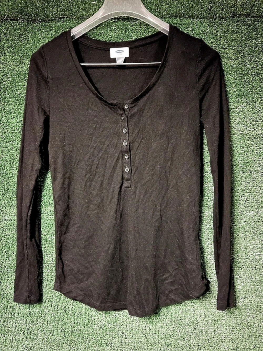 Old Navy Long-Sleeve Ribbed Henley Top Black Size S